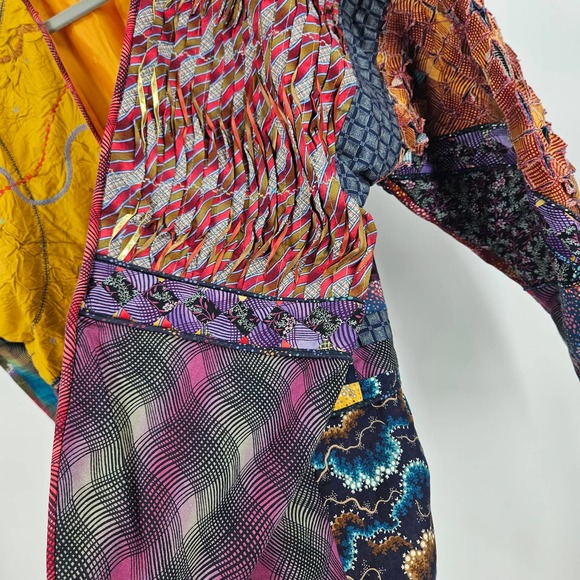 Vintage Cardigan Multicolor Patchworks Lagenlook Art to Wear Open Front Size L - Picture 3 of 5